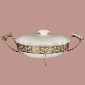 Vintage 1950s Miramar California Covered Casserole with Carrying Stand